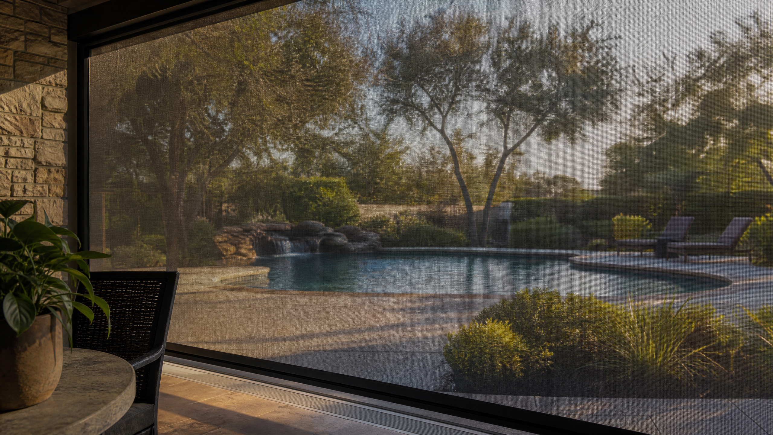 Solar screen with pool view